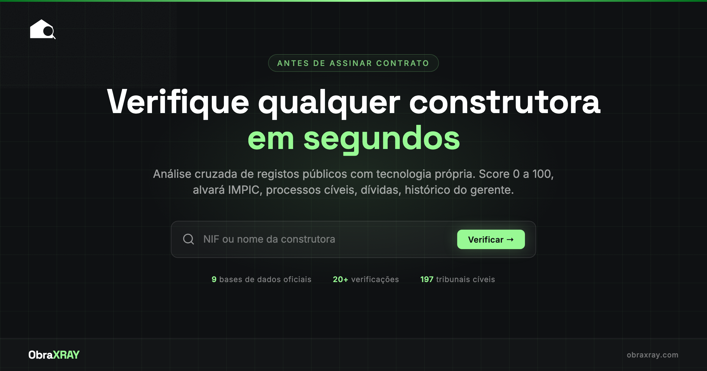 Verificar uma construtora antes de assinar contrato no ObraXRAY - análise cruzada com 9 fontes oficiais